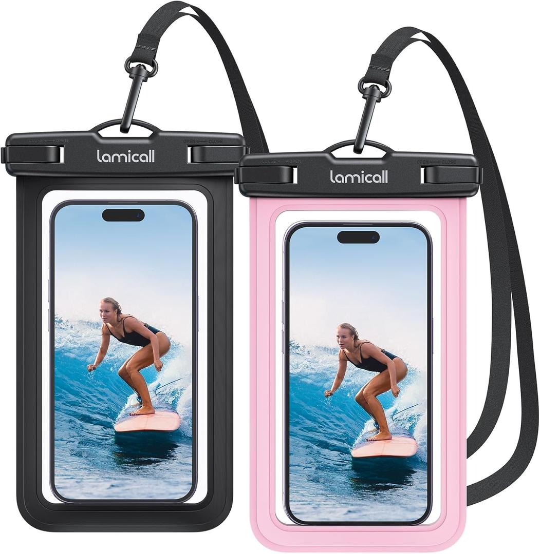 Lamicall 2Packs Waterproof Beach Bags, Vacation Essentials for Wemen Men, for Mother Mom, Birthday Gift Cruise Essentials 2025 2026, Travel Beach Ship Accessories, Cute Pink Accessories, Pink&Black
