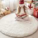 Xexsin Round Fluffy Rugs 4Ft for Girls Bedroom, Cream White Shag Circle Kids Rug Non-Slip for Bedside Dorm Nursery Playroom, Soft Cute Area Rugs for Living Room Decor