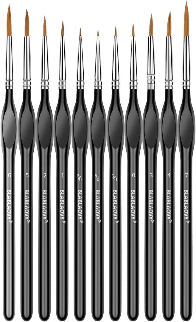 Detailing Paint Brush, 11 Pcs Miniature Paint Brushes with Triangular Handles, Art Paint Brushes for Acrylic Painting, Model, Face, Figurine, Watercolor, Oil, Paint by Numbers Kit for Adults (Black)