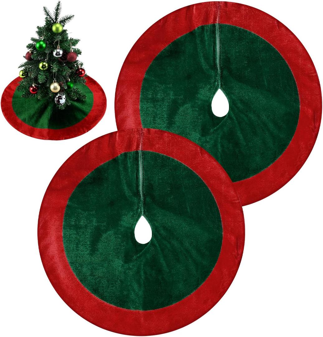 Soulchen 2 Pcs Small Christmas Tree Skirts 18 Inch Traditional Red and Green Velveteen Christmas Tree Skirt for Small Tabletop Trees Xmas Party Celebrations and Home Decoration