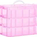 Organizer,3-Tier Craft Organizers and Storage,Stackable Storage Containers with 30 Compartments Dividers for Washi Tape,Toy, Nail,Art Supplies, Fishing Tackle, Pink