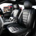 YORKNEIC for 2009-2026 Ford F150 Seat Covers & F250 F350 F450 2017-2026 | Truck Seat Covers Full Set Faux Leather Fit XL XLT Lariat Platinum & More Trims Supercrew Bonus Steering Wheel Cover(Black)
