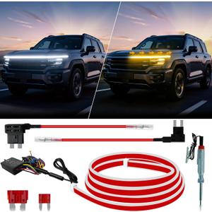 Sequential Dynamic Scan LED Hood Light Strip for Cars, Dual Color White DRL with Amber Turn Signal, Flexible Cuttable IP68 Waterproof Exterior LED Light, for Trucks SUVs Vans, 70inch 12V, 1 Set