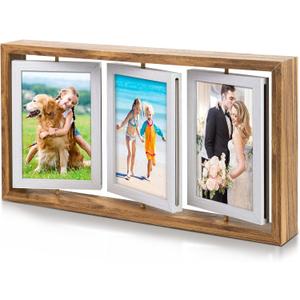 ZEEYUAN 4x6 Rotating Picture Frame Desktop Rustic 4x6in Wooden Photo Frames, Double Side-Display 6 Photos, Floating 4x6 Collage Family PictureFrame for Tabletop Display
