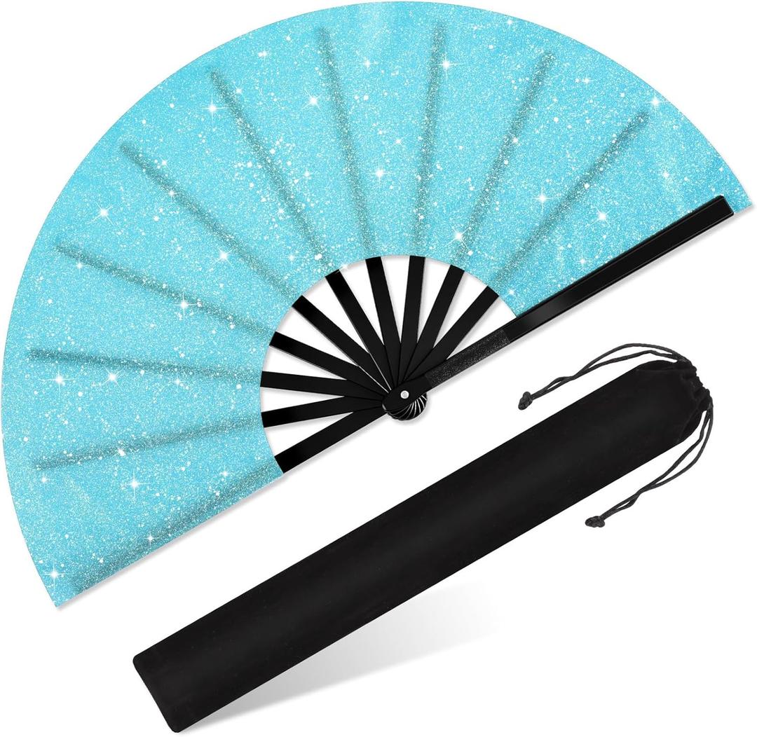 2 x Blulu Glitter Large Rave Folding Fans Silk Clack Popping Hand Fan for Line Dancing Chinese Make Sounds Fan for Women Dance Festival Dancing Wedding Party