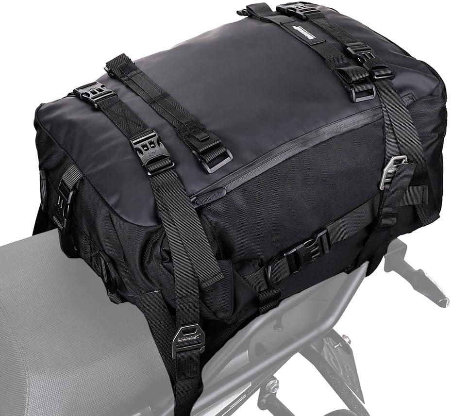 Rhinowalk Motorcycle Tail Bag 30L Waterproof Motor Pannier Travel Luggage Motorbike Rear Rack Trunk Storage Professional Accessories-Black