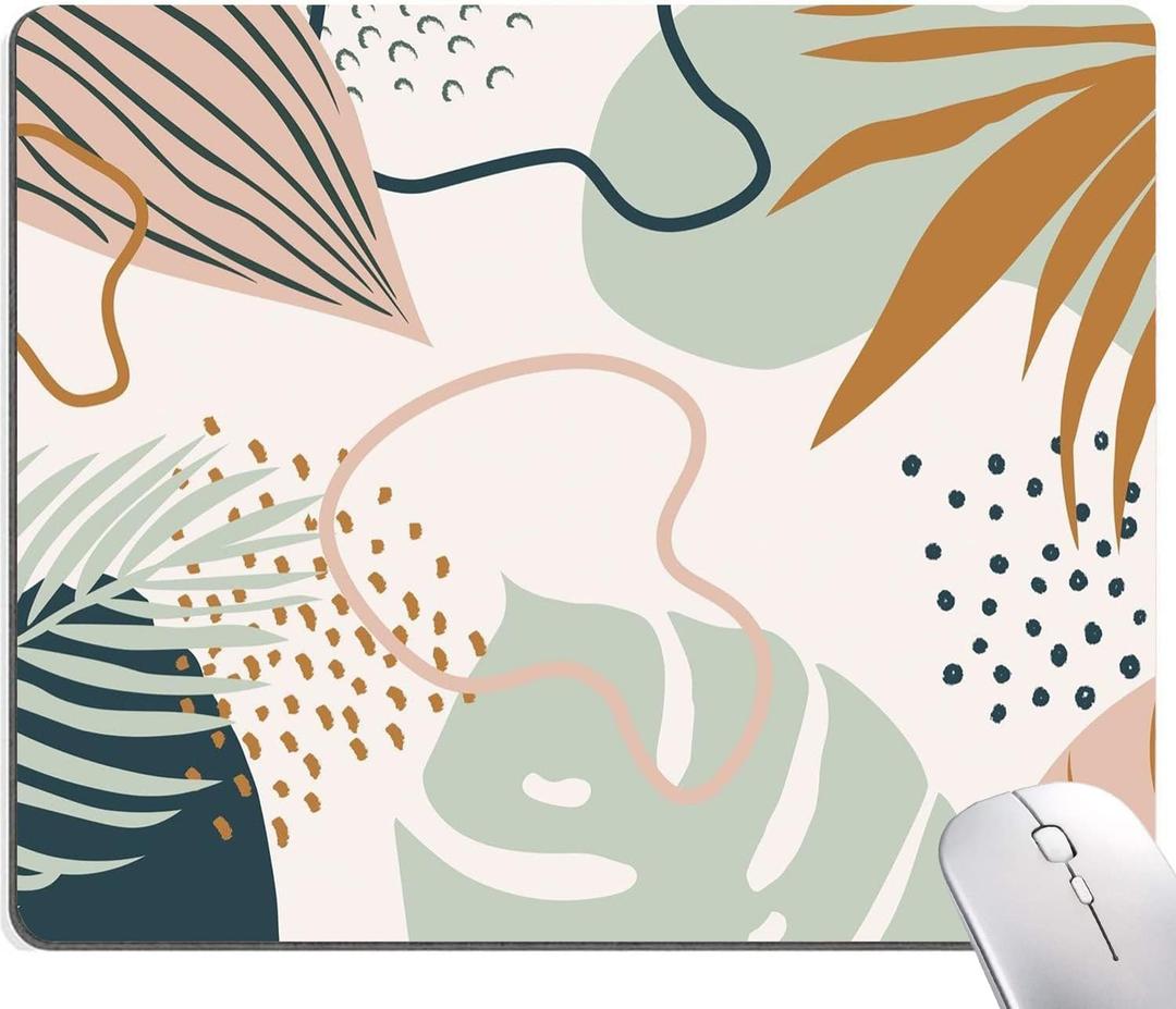 Mouse Pad, Square Mouse Pad, Cute Mouse Mat Waterproof Non-Slip Rubber Base Mouse Pads for Office Laptop, Abstract Leaves (05 Tropical Leaves)