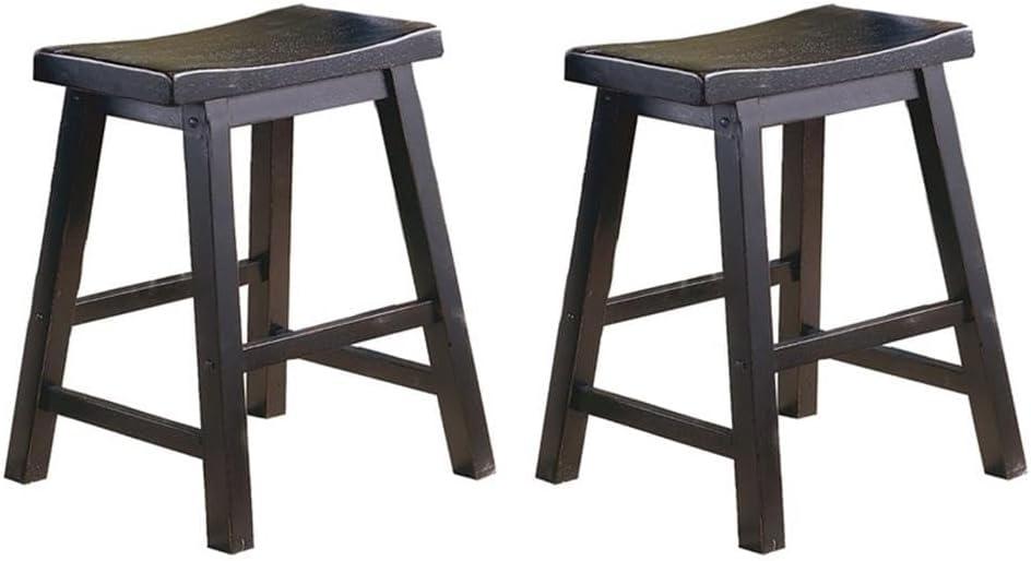 Homelegance Saddleback Solid Wood Kitchen Height Bar Stool Set Of 2 - Saddle Kitchen Stool Dining Height Stools for Dining, Armless Chair Seating Options, Perfect Casual Entertaining Spaces Black (18 Inch)