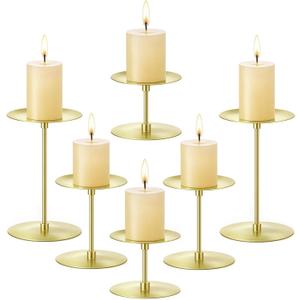 Elsjoy Set of 6 Gold Pillar Candle Holders, Metal Pillar Candle Stand Modern Candle Holders, Fireplace Candelabras Set for Home Decor, Table Centerpiece, Wedding, 3 Sizes