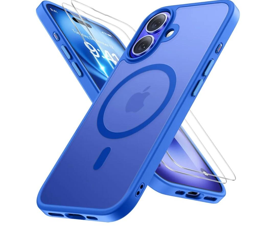Miracase Magnetic Series for iPhone 16 Case [Compatible with MagSafe] [with 2X Screen Protectors] Military-Grade Protection, Anti-Fingerprint, Slim Phone Case for iPhone 16 6.1 inch - Blue