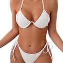 Fanuerg Women's Underwire Triangle Bikini Set Halter String Two Piece Swimsuit Thong Bathing Suit (X-Large, White)