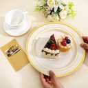I00000 200 Pcs Gold and Ivory Plastic Plates, Ivory Disposable Party Plates Include 100 Dinner Plate 10 and 100 Plastic Dessert Plate 7 Perfect for Birthday, Party & Wedding