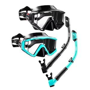 Aegend 2 Pack Snorkeling Gear for Adults, Dry Snorkel Set Panoramic View Enhanced Anti-Leak and Anti-Fog Technology, Adjustable Strap for Snorkeling Scuba Diving Swimming with Mesh Bag