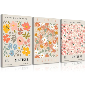 3Pcs Flower Market Canvas Wall Art Danish Pastel Wall Decor Pictures Pink Aesthetic Posters Prints for Living Room Hallway Bedroom Home Decoration Prepare to hang