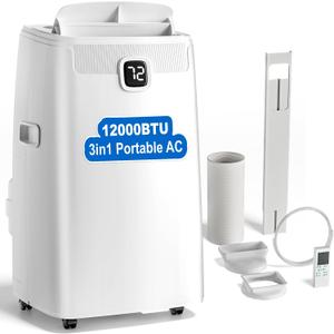 Portable Air Conditioners, 12,000 BTU Portable AC Unit for Room up to 550 Sq. Ft, 3 in 1 Small AC Unit with 24H Timer Smart Sleep Mode, Smart Stand up Air Conditioner for Bedroom（12,000 BTU）