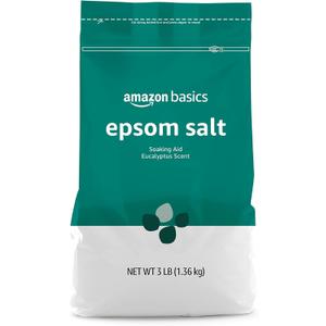Amazon Brand - Solimo Epsom Salt Soaking Aid, Eucalyptus Scented, 3 Pound (48 Ounce (Pack of 4))