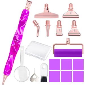 Praise V Do Ergonomic Diamond Painting Art Drill Bead Dot Pen Kit with Screw Steel Silver Metal Tip Nibs Placers Roller Tool Accessories for 5D Diamond Paint Purple