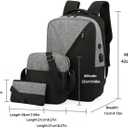 Laptop Backpack Set 3-Piece Travel Bag Collection with USB Port 15.6 Inch Computer Compartment Water-Repellent (Black and Grey)