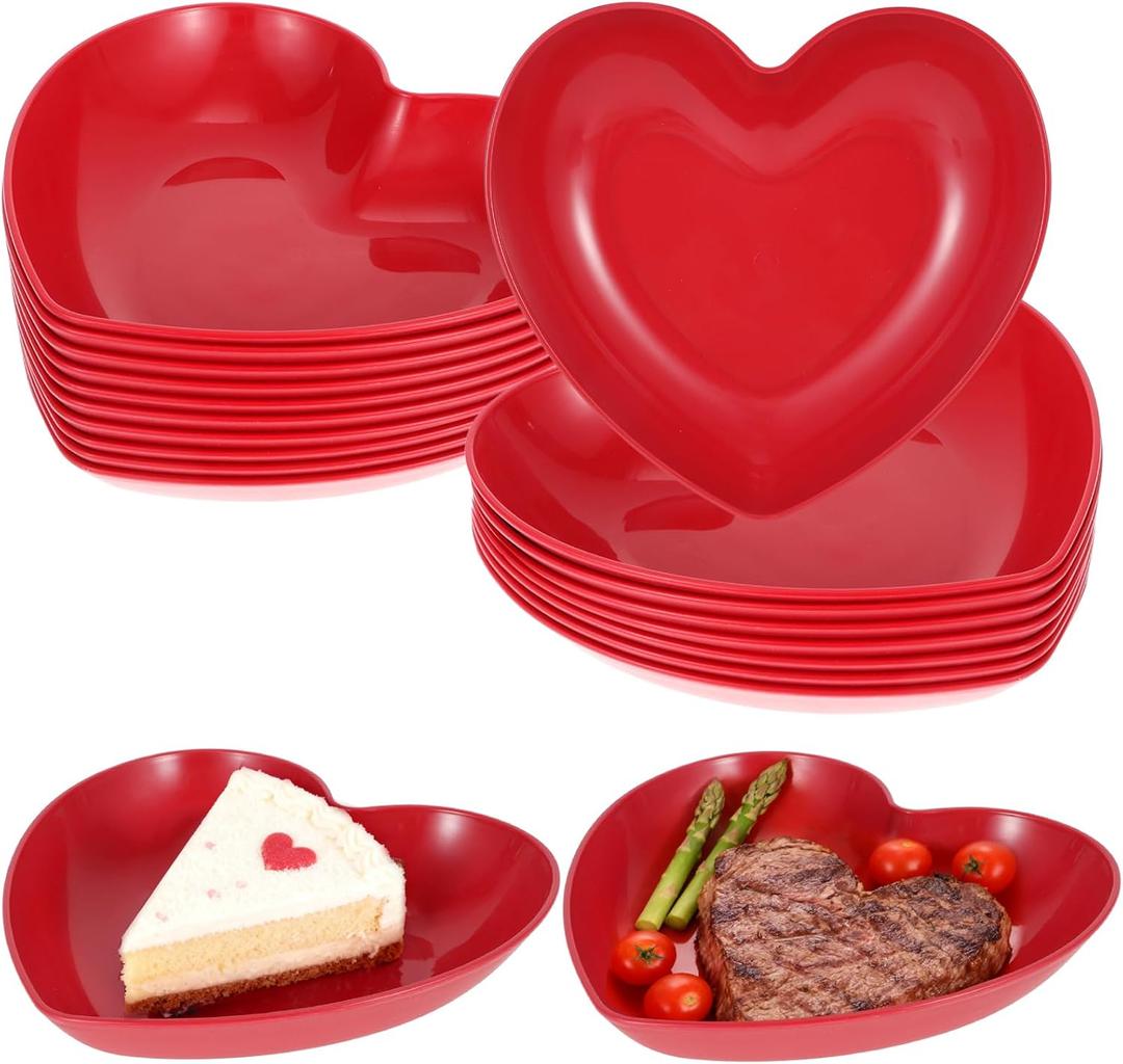 15 Pcs 8.7 Inch Red Heart Plates Modern Heart Shaped Dessert Bowls Appetizer Dishes Salad Plates for Valentine's Day Wedding Party Dinner Appetizer Dish Dipping Snack Fruit Dessert Steak Serving