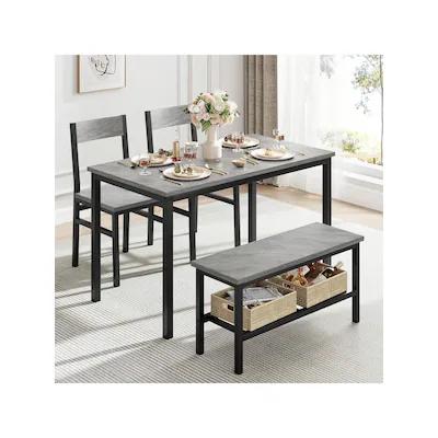 GarveeHome Dining Table Black Set for 4, Modern Kitchen Table with Chairs and Bench for Small Space, 4-Person Dining Room Table Set with Metal Frame and Storage Rack, Dinette Set for Apartment