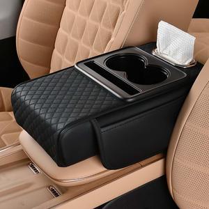 Car Armrest Cushion for SUV with Cup Holder 2.75" Height,5-in-1 Center Console Cover with 2 Storage Bags, Tissue Box Slot, Phone Slot for Sedans, Car Accessories Interior Organizers (Black)