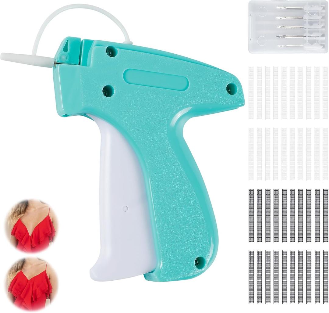Aqua and White Mini Tagging Stitch Gun for Clothing- Tagging Gun Clothes Stapler Sewing Hemming Tool Stitching Gun with 6 Needles and 2000 Blackand 2000 White Fasteners