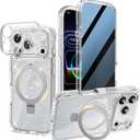 Magnetic Privacy Case for iPhone 17 Pro Max [DIY Glitter Cardstock] [Invisible Magnetic Kickstand] Built-in Anti Peep Screen Protector, Camera Protection Full Body Glitter Case for Women - Clear