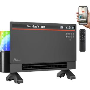 Hawkrown 1800W Smart Electric Panel Space Heater with Bluetooth Speaker, Lyric Display & RGB Lights, 6-in-1Heater Fan, App/Voice/Remote/Touch Control, Wall-Mount or Freestanding, Works with Alexa