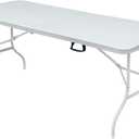Folding Table 6FT,Portable Heavy Duty Plastic Table With Handle,Adjustable Height, Waterproof Easy to Clean, 300LBS Capacity, Anti-Slip Feet, Easy to Fold and Store, for Indoor and Outdoor Use(White)
