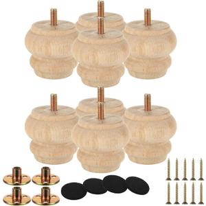SENENQU Set of 8 2 Inch Wooden Unfinished Bun Feet for Dresser Legs Couch Sofa Cabinet Ottoman DIY Replacement Wood Furniture Legs with Screw Sofa Replacement Parts