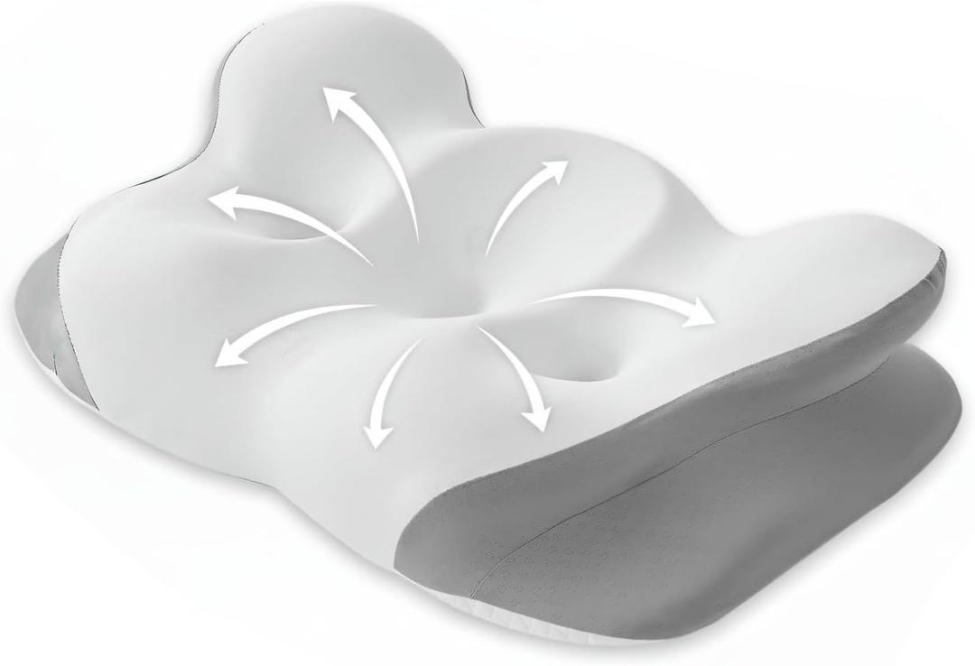 Cervical Neck Pillow for Sleeping, Dual-Height Contour Pillow for Neck Pain Relief, Butterfly Ergonomic Memory Foam Neck Support Pillow with Cooling Breathable Cover for Side Sleepersr, Queen White