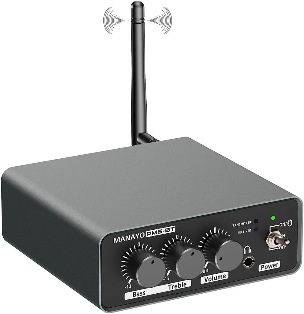 PM6BT Bluetooth Phono Preamp with Receiver & Transmitter for Bluetooth Turntables, Wireless Turntable Preamplifier for MM Vinyl with Adjustable Volume/Bass/Treble EQ, Headphone Output
