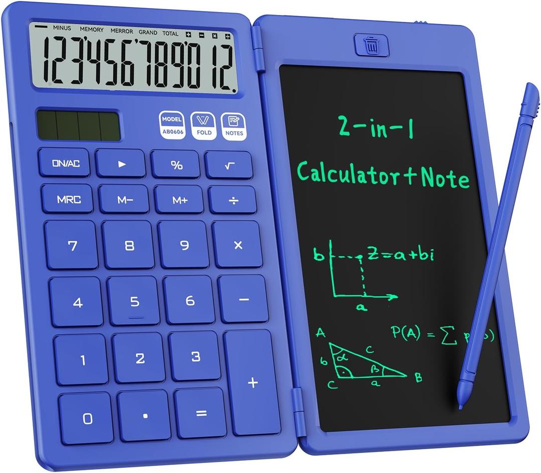 Desk Calculator with Erasable LCD Notepad Calculators ROATEE Desktop Basic Calculators for Middle School Cute Pocket Solar Calculator Office Desk Accessories Supplies Home Office Essential Big Button (Blue)
