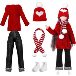 Geyoga Winter 11.5 Inch Doll Clothes Girl Doll Accessories Winter Outfits Set Including Sweaters, Denim Pants, Hats, Scarves, Shoes for 11.5 Inch Girl(Red)