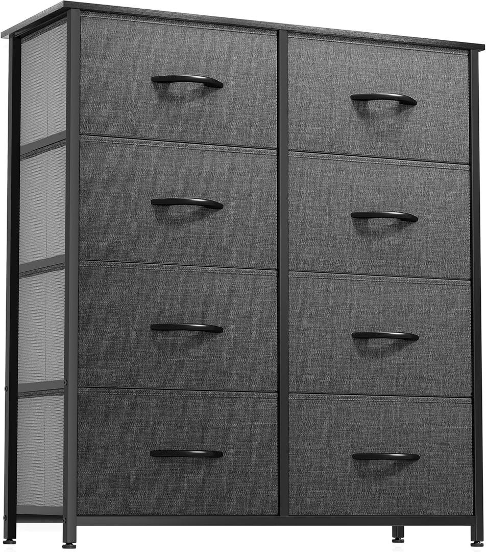 DWVO Dresser for Bedroom, Fabric Dresser with 8 Drawers, Chest of Drawers for Closet, Living Room (Black Grey)
