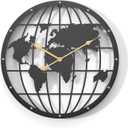 Large World Map Living Room Decor Wall Clock, Silent Non-Ticking Battery Operated Wall Clocks for Farmhouse,Kitchen,Dining Room,Office (20 inch) (Black)