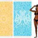 Widdonen Thin Turkish Beach Towel Lightweight Quick Dry Absorbent Cotton Bathroom Bath Pool Swim Towels Extra Large Oversized Sand Free Beach Accessories Essentials Cloud Gifts for Adult (X-Large(79 x 36 inches,200 x 90 cm), 2 Pack Yellow Mandala Blue Octopus)