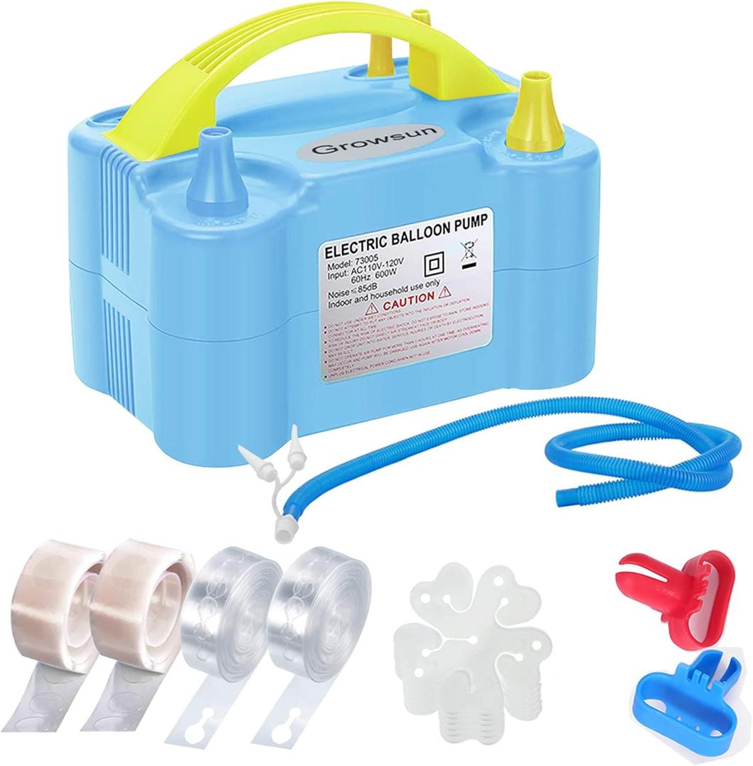 Growsun Balloon Pump Electric 110V 600W Balloon Garland Arch Kit Air Blower Inflator for Party Balloons Decoration Baby Shower Tape Strip Include (Blue)