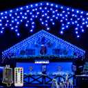 Ollny Icicle Lights for Outside 400LED 32FT, Blue Christmas Light with Remote 8Modes Timers Waterproof, Plug in Connectable Hanging Lights for Outdoor Indoor House Roof Holiday