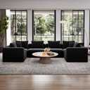 Avenco 141 6-Seat Modular Sectional Sofa Couch, Individually Wrapped Coil Support & Corduroy Fabric, Zero Assembly 6-Piece Set for Large Living Room, Black