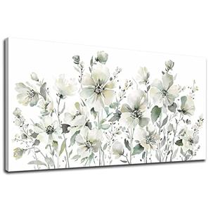 Elegant Flowers Wall Art Abstract Floral Pictures Wall Decor Modern Green Botanical Canvas Painting Flower Blossom Canvas Print Artwork for Living Room Bedroom Office Home Wall Decoration 20" x 40"