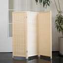3 Panel Short Room Divider 3.9 ft Tall Double-Side Folding Privacy Screen, Natural Beige Bamboo Partition Wall for Home Office, Living Room & Corner Spaces