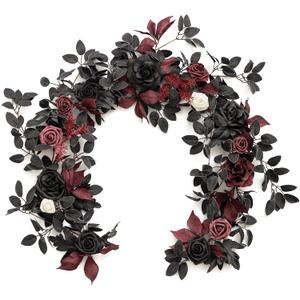 Ling's Moment 5FT Black Burgundy Artificial Flower Garland Fake Rose Leaves Floral Garland Arch Flowers Vine for Wedding Party Backdrop Decor Mantel Home Table Centerpieces Wall Decorations