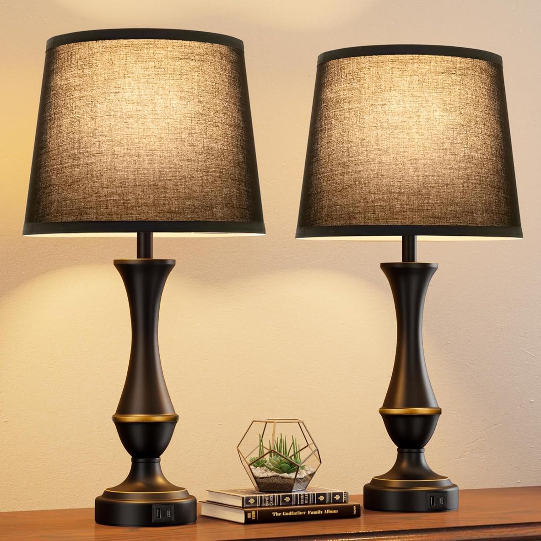 Seealle Upgraded Touch Lamps for Night Stands Set of 2 - Bedside Lamps with USB C+A, 3 Way Dimmable for Bedroom Living Room End Tables Office (Black)