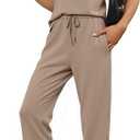 Glamaker Womens 2 Piece Summer Outfit Lounge Set Cap Sleeve Polo Top And Pant Set Tracksuit Travel Matching Outfit 2026 (Brown, S)