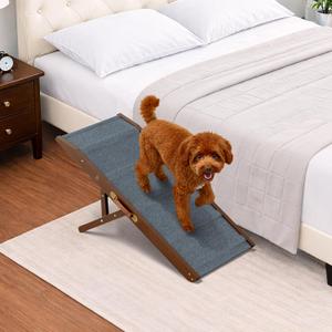 Adjustable Dog Ramp for Furniture and Beds - 34" L x 14" W Dog Bed Ramps for Medium Dogs with 4 Incline Levels & Non-Slip Traction Carpet (Walnut)
