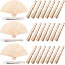 Unittype 100 Pieces Wooden Hand Fans Foldable Wedding Party Favors Bulk for Guests Folding Vintage Chinese Wood Handheld Fans with Sheer Bags for Baby Bridal Shower Birthday Gifts