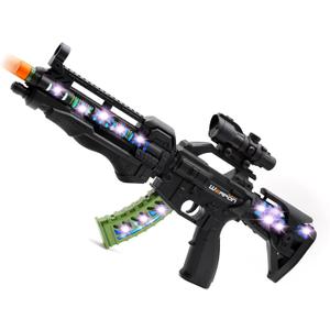Zanktony Light Up Toy Gun with Sound Effects for Kids, Unique Barrel Telescopic Action, Baby Toy Guns Make Noise, Christmas Halloween Birthday Gifts for Boys Girls (Batteries Not Included)