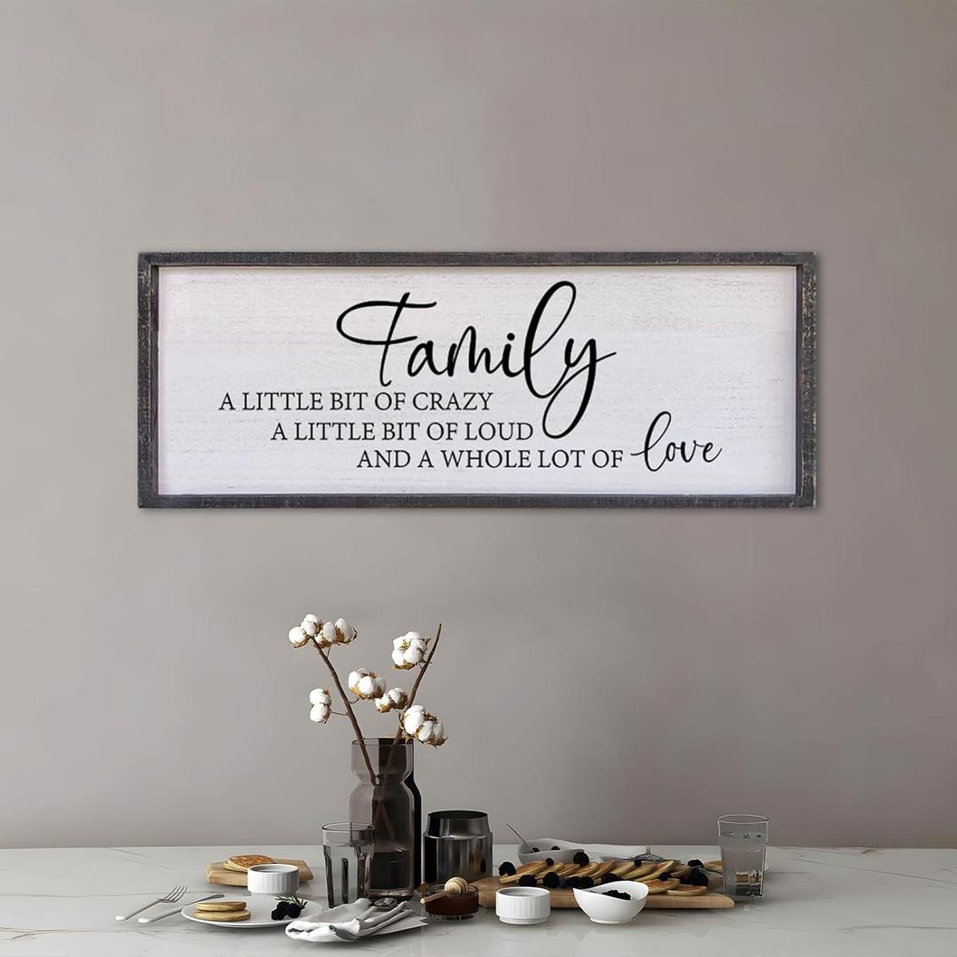Family A Little Bit Of Crazy Sign Wall Decor 40"15" Rustic Farmhouse Living Room Large Soild Wood Framed Hallway Hanging Sign Aesthetic Inspirational Quotes Entryway Home Wall Art (Black)
