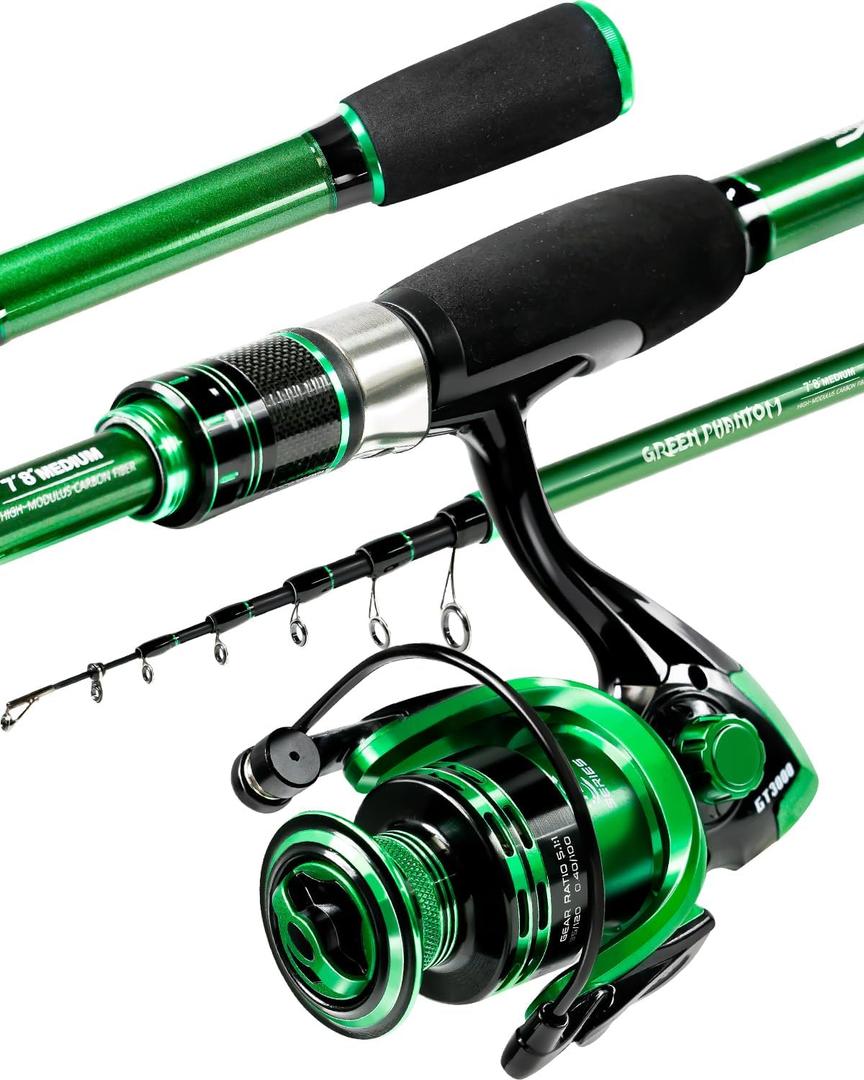 Ghosthorn Fishing Rod and Reel Combo Graphite Telescoping Fishing Pole Collapsible Portable Travel Kit for Freshwater Fishing Gift for Men Women (2.1M 7FT)